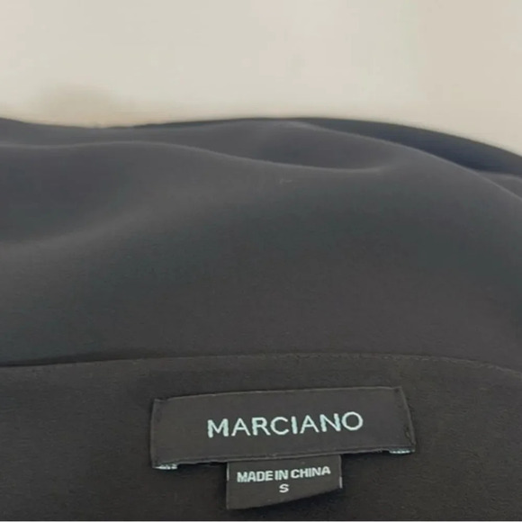 Marciano Black Crepe Shift Dress Floral Sequin Accent Hem Midi. Lined. Sz Small - Picture 6 of 7